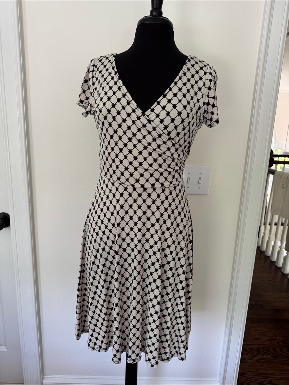 Gilli Beige and Black Geometric Wrap Midi Dress